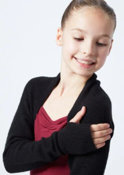 Move Dance Teen Daniella Knit Shrug -Diaman Dance Wear Shop MOZ5718 BLK CLOSE UP FRONT 1 99682.1678885167