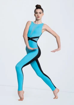 Weissman Two Tone V-Plunge Unitard -Diaman Dance Wear Shop MT12603 turquoise black 1331 89944.1678891225