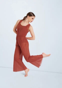 Weissman Cowl Drape Power Mesh Jumpsuit 9 Weissman Cowl Drape Power Mesh Jumpsuit -Diaman Dance Wear Shop SM12126 paprika 0551 87733.1678891654