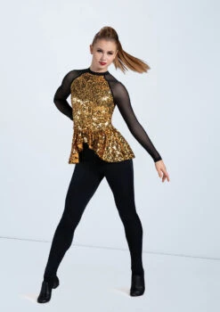 Weissman Ultra Sparkle Peplum Top -Diaman Dance Wear Shop SQ12731 gold 0013 87074.1698450692