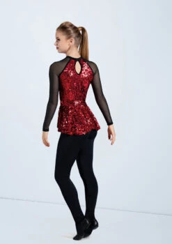 Weissman Ultra Sparkle Peplum Top -Diaman Dance Wear Shop SQ12731 red 367 62806.1678891723