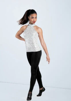 Weissman Sequin And Metallic Halter Top -Diaman Dance Wear Shop SQ7006 white MT6789 black 162 39571.1648857449