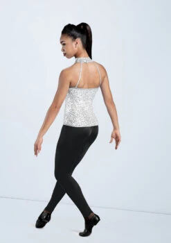 Weissman Sequin And Metallic Halter Top -Diaman Dance Wear Shop SQ7006 white MT6789 black 174 60294.1648857449