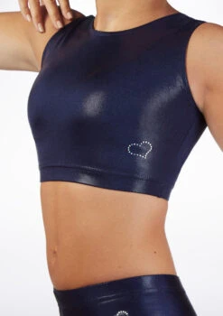 Alegra Girls Metallic Gymnastics Crop Top -Diaman Dance Wear Shop al s5928 alegra girl metallic gymnastics crop top blue front 05944.1678878628