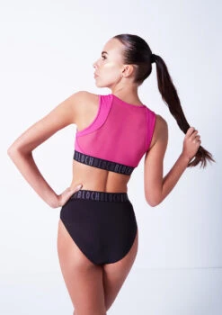 Bloch Remy Zip Front Tank Crop Top -Diaman Dance Wear Shop blft5010 pink close up back 90108.1678925834