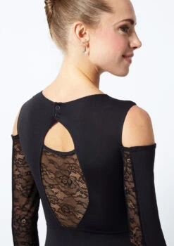 Move Dance Arabel Cold Shoulder Long Sleeve Lace Leotard -Diaman Dance Wear Shop mo l0622 move dance arabel cold shoulder long sleeve lace leotard black back no2 49314.1678884167