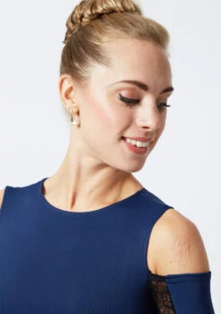 Move Dance Arabel Cold Shoulder Long Sleeve Lace Leotard -Diaman Dance Wear Shop mo l0622 move dance arabel cold shoulder long sleeve lace leotard blue front no1 11999.1678884167