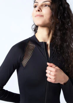 Move Dance Alicia Long Sleeve Leotard -Diaman Dance Wear Shop mol0650 black close up front 2 84104.1678884228
