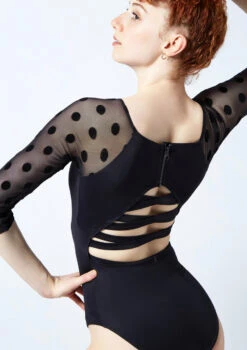 Move Dance Amaris 3/4 Sleeve Leotard -Diaman Dance Wear Shop mol0662 black close up back 2 40908.1690548711