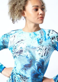 Move Dance Aurora Long Sleeve Open Back Leotard Bodysuit - Pacific -Diaman Dance Wear Shop mol0904 pac close up front 1 40093.1678884343