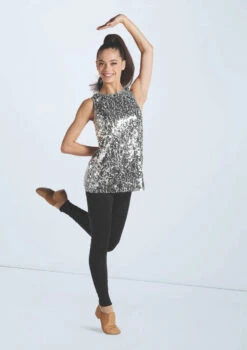 Weissman Ultra Sparkle Tunic Top -Diaman Dance Wear Shop wn16345 silver 670 t 44564.1698840249